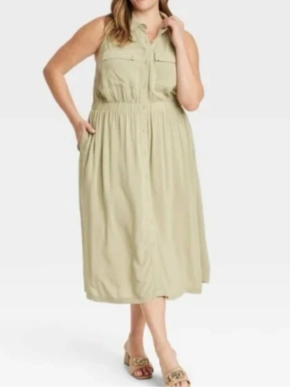 Ava & Viv Sleeveless Maxi Dress in Olive Green